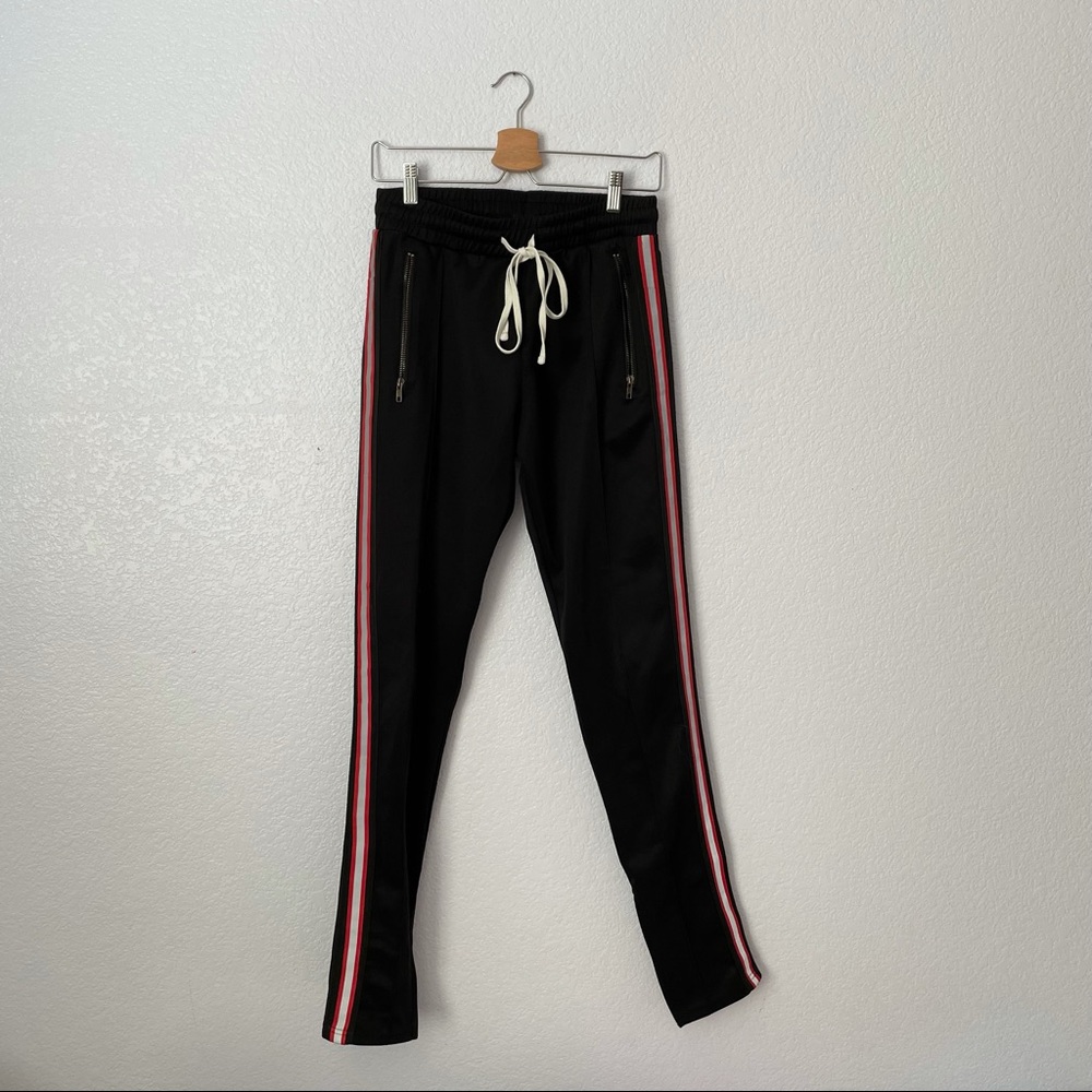 kayden k black and red striped tapered leg jogger pants